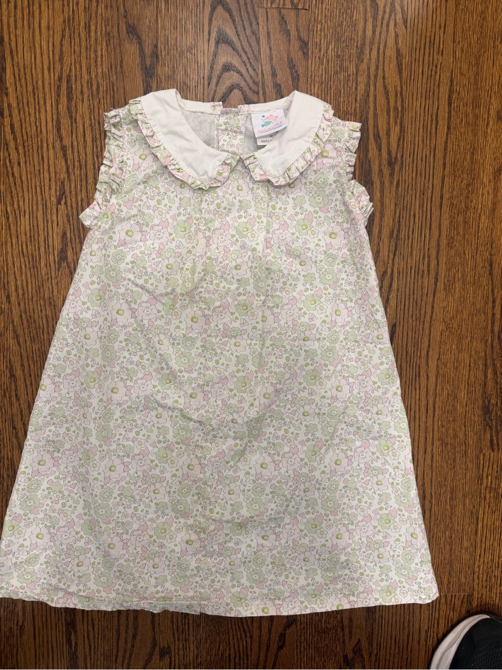 Sleeveless Floral Peter Pan Collar Dress - White, Pink & Green